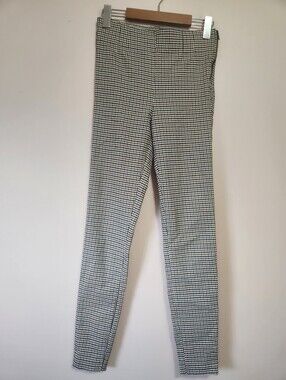 ZARA Brown Black Cream Plaid Houndstooth Skinny Trousers Side Zip Size S EUC